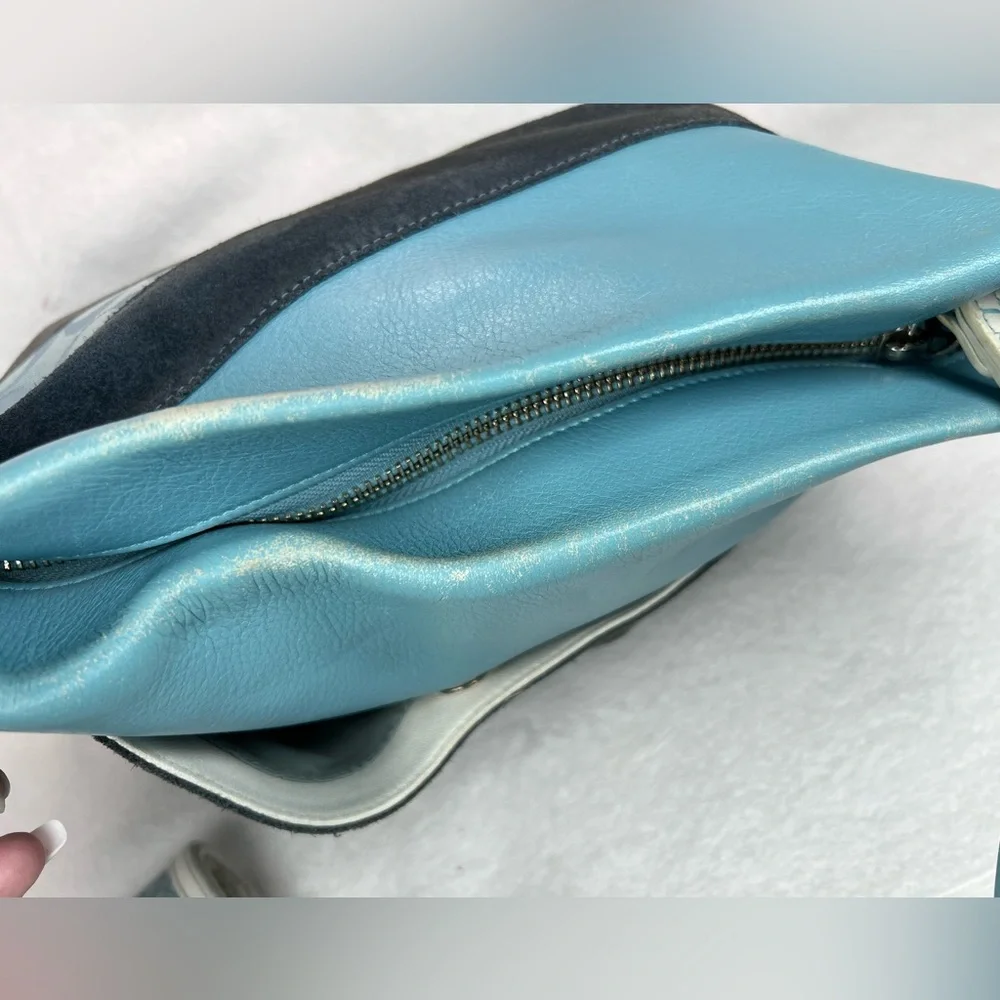 Coach set, blue leather, suede and Jacquard patchwork bag and wallet_3